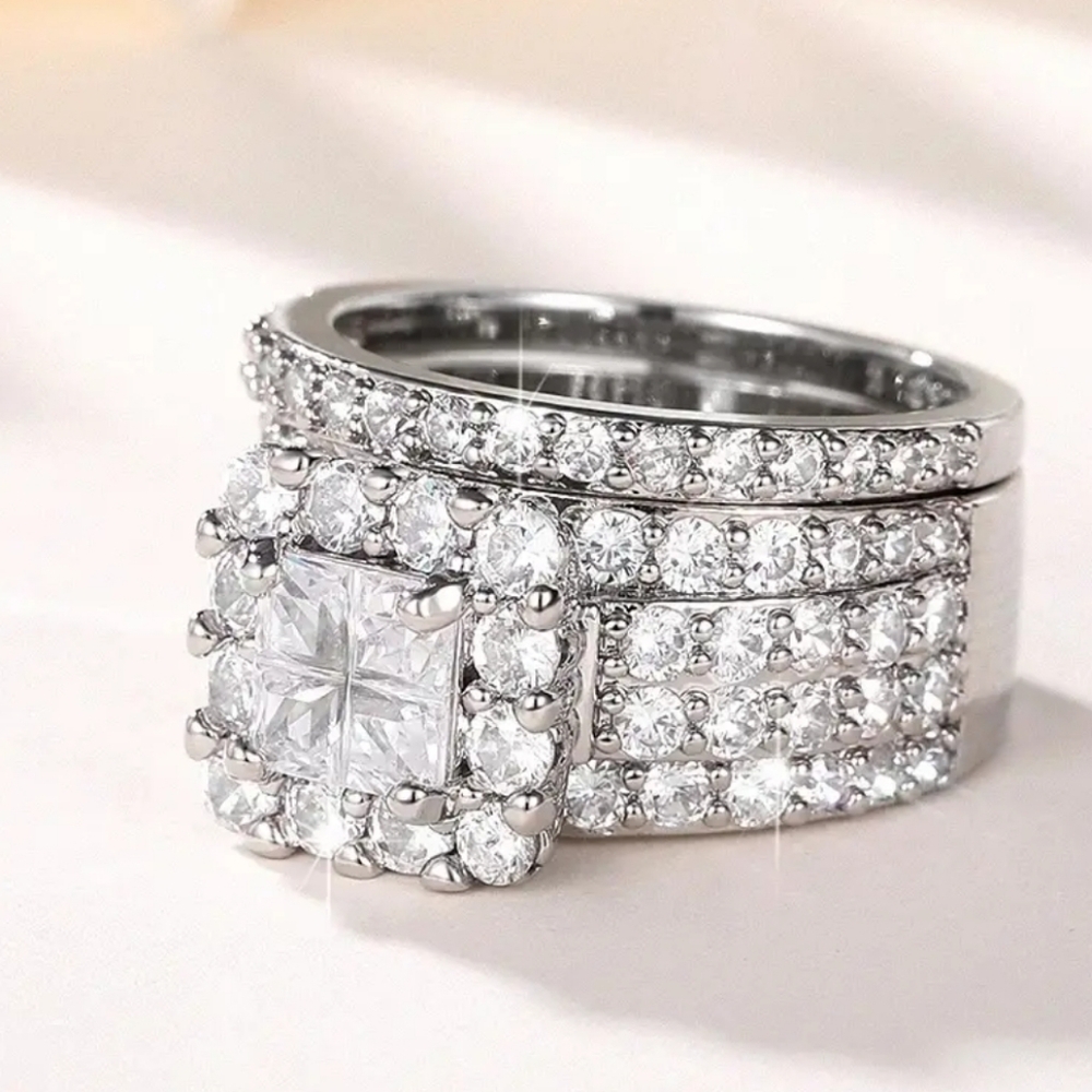 14k white gold plated  diamond ring - Picture 4 of 7